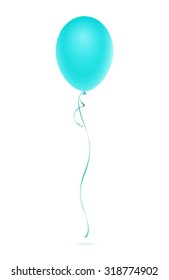 Turquoise balloon with ribbon. Realistic vector illustration