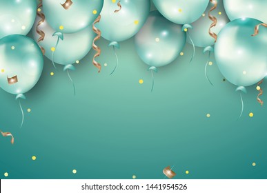 Turquoise balloons floating on the turquoise background. Banner for party, sales, promotions, event, invitations. Vector.