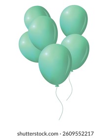Turquoise balloons isolated on white. Vector illustration. 