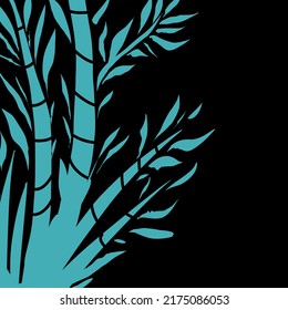 Turquoise bamboo silhouette on a black background. Background with the image of bambka..