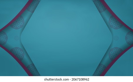 Banner turquesa con un patrón púrpura indio y espacio de texto
