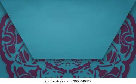 Turquoise banner with vintage purple ornaments and place for your text