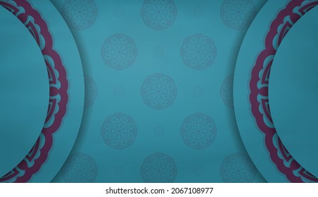 Turquoise banner with vintage purple pattern and text space