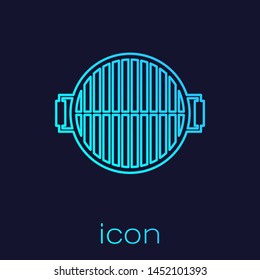 Turquoise Barbecue grill line icon isolated on blue background. Top view of BBQ grill. Steel grid. Vector Illustration