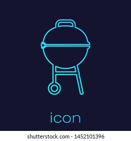 Turquoise Barbecue grill line icon isolated on blue background. BBQ grill party. Vector Illustration