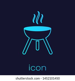 Turquoise Barbecue grill line icon isolated on blue background. BBQ grill party. Vector Illustration