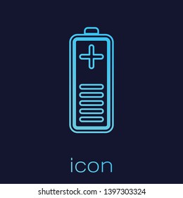 Turquoise Battery charge level indicator line icon isolated on blue background. Vector Illustration