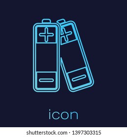 Turquoise Battery line icon isolated on blue background. Lightning bolt symbol. Vector Illustration