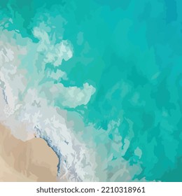 turquoise beach shoreline colored blue sea brush stroke illustration waves