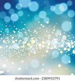 Turquoise and beige blurred background with bokeh effect. Shiny circles and small dots. Excellent as a background for the production of any printed product, advertising, or other design.