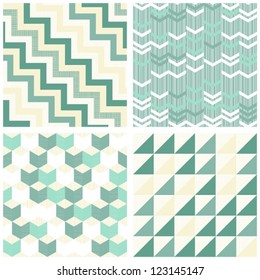 turquoise beige white chevron arrows triangles geometric seamless pattern scrapbook background set