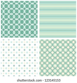 turquoise beige white circles stripes squares geometric seamless pattern scrapbook background set