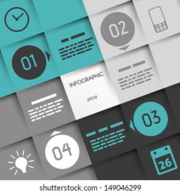 turquoise big square infographic four options with rings and business icons. infographic concept.