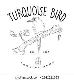 Turquoise bird logo, bird realistic sketch, vector illustration