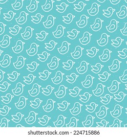 Turquoise bird vector seamless pattern, cute simple style background