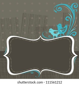 turquoise birds on chocolate background celebration invitation card with place for your text