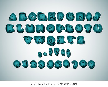 Turquoise and black alphabet font