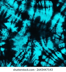 Turquoise and black, on a dark background. tie-dye seamless pattern, shibori style, vector illustration, doodle summer, kids and baby designs for print fabric.