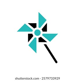 Turquoise and Black Pinwheel on a White Background