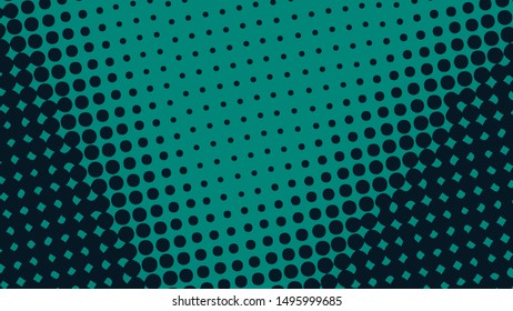 Turquoise and black retro pop art background with halftone dots