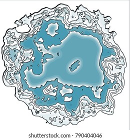 turquoise blue abstract circle patter with irregular areas and borders, white shades and black engraved outlines, vector illustration