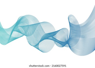 Líneas de onda abstractas turquesa y azul fluyendo sobre un fondo blanco, ideal para temas sobre tecnología, música, ciencia y el mundo digital
