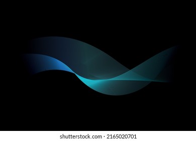 Líneas de onda abstracta azul turquesa que simulan un fluido horizontalmente sobre un fondo negro, ideal para la tecnología, la música, la ciencia y el mundo digital	