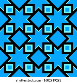 Turquoise and blue, black patterns. Seamless abstract background.