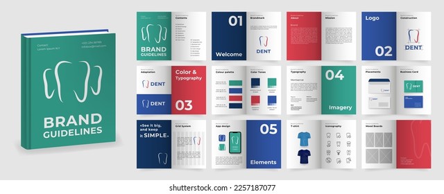 Turquoise and Blue Brand Guidelines template. Brand Manual presentation in A4 size. Logo Guideline mockup. Logo Guide Book. Logotype presentation