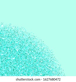 Turquoise blue glitter texture border background. Abstract golden sparkles of confetti. Bright celebration vector illustration.