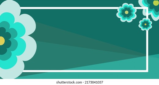 Turquoise blue gradient background design with flowers. Illustration template.