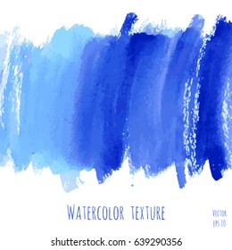 Turquoise blue, indigo vector watercolor texture background with dry brush stains, strokes and spots isolated on white. Abstract artistic design frame. Acrylic hand painted gradient backdrop.