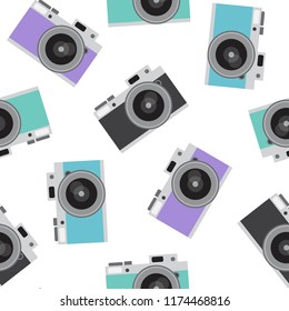 turquoise, blue, purple and dark gray black retro camera pattern seamless vintage photo hipster vector.