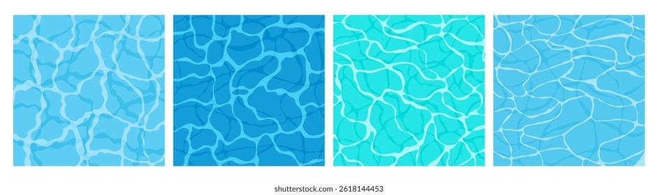Turquoise and blue rippled water. Surface of water set of texture backgrounds. Sea waves abstract backgrounds collection. Top view