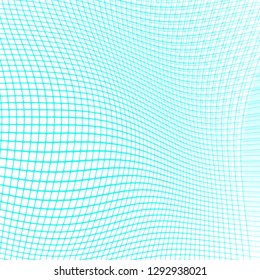 turquoise blue warped grid background pattern, vector illustration