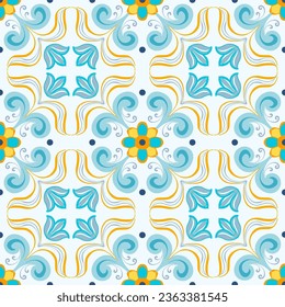 Turquoise blue yellow Mosaic pattern ornament, Moroccan vintage ornament as backgrounds, for fabric, wallpaper, textile, websites, home decor (pillows, towels, napkins), tableware