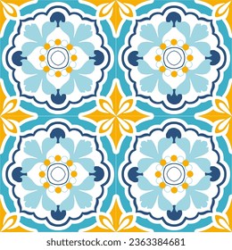 Turquoise blue yellow Mosaic pattern ornament, Moroccan vintage ornament as backgrounds, for fabric, wallpaper, textile, websites, home decor (pillows, towels, napkins), tableware