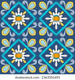Turquoise blue yellow Mosaic pattern ornament, Moroccan vintage ornament as backgrounds, for fabric, wallpaper, textile, websites, home decor (pillows, towels, napkins), tableware