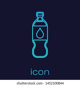 Turquoise Bottle of water line icon isolated on blue background. Soda aqua drink sign. Vector Illustration
