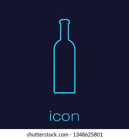 Turquoise Bottle of wine line icon isolated on blue background. Vector Illustration