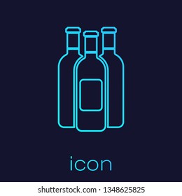 Turquoise Bottles of wine line icon isolated on blue background. Vector Illustration