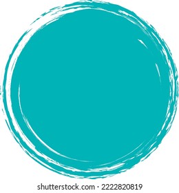 Turquoise brush circle. Round stamp vector isolated on background. Painted brush circle vector. For grunge badge, seal, ink and stamp design template. Round grunge hand drawn circle shape, vector
