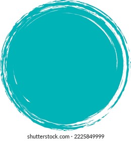 Turquoise brush circle. Round stamp vector isolated on background. Painted brush circle vector. For grunge badge, seal, ink and stamp design template. Round grunge hand drawn circle shape, vector