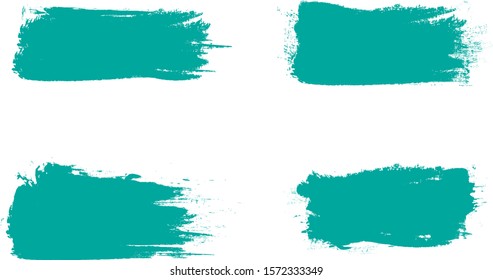 Turquoise brush stroke set isolated on white background.Trendy brush stroke for green ink paint,grunge splash, dirt banner,watercolor design and dirty texture.Creative art concept, vector illustration