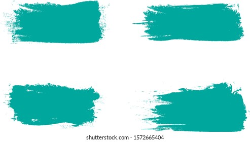 Turquoise brush stroke set isolated on white background.Trendy brush stroke for green ink paint,grunge splash, dirt banner,watercolor design and dirty texture.Creative art concept, vector illustration