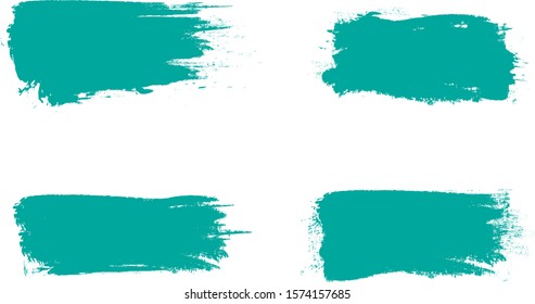 Turquoise brush stroke set isolated on white background.Trendy brush stroke for green ink paint,grunge splash, dirt banner,watercolor design and dirty texture.Creative art concept, vector illustration