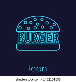Turquoise Burger line icon isolated on blue background. Hamburger icon. Cheeseburger sandwich sign. Vector Illustration