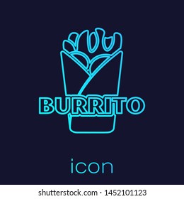 Turquoise Burrito line icon isolated on blue background. Traditional mexican fast food. Vector Illustration