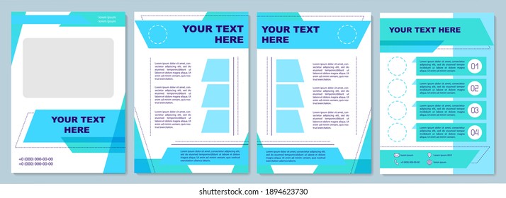 Turquoise business brochure template. Sections with copyspace. Flyer, booklet, leaflet print, cover design with text space. Vector layouts for magazines, annual reports, advertising posters