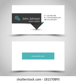 turquoise business card with dark sticker. office concept